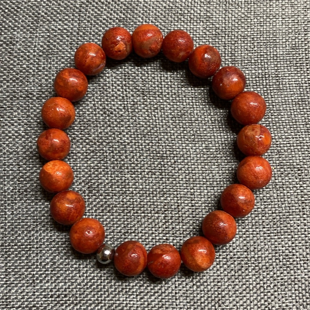 Women's Natural Coral Elasticated Bracelet (Medium bead)
